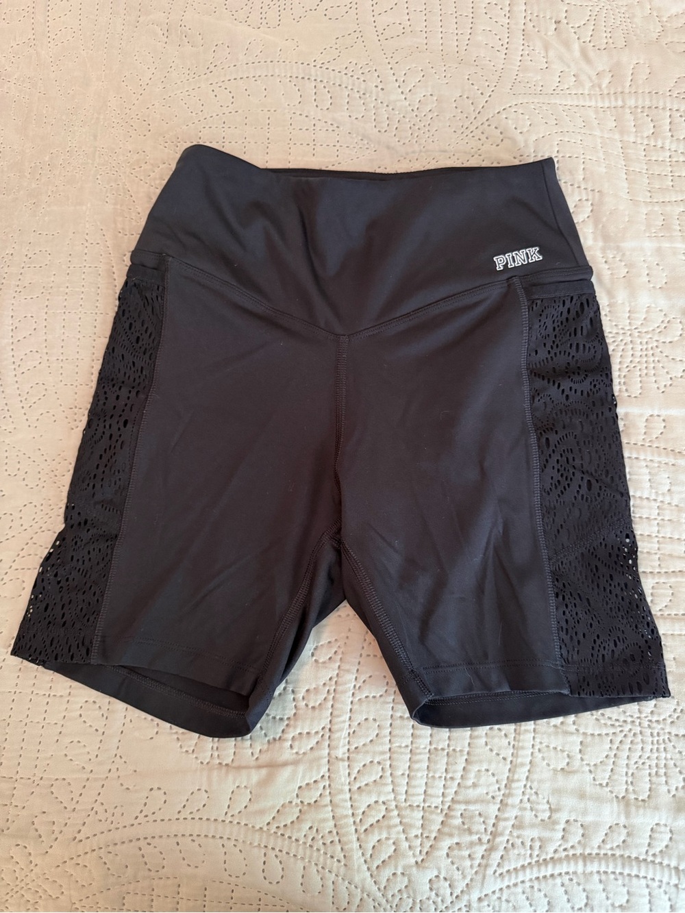 PINK Victoria's Secret Black High-Waist Bike Shorts with Side Mesh Panels